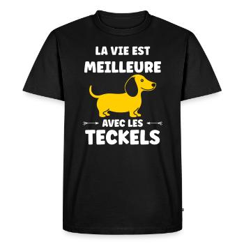 Humour chien teckel - T-shirt Premium bio Homme - noir - Devant - Nico (187cm)