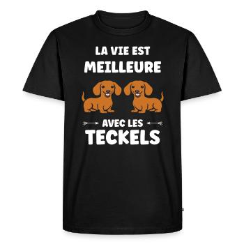 Humour chien teckel - T-shirt Premium bio Homme - noir - Devant - Nico (187cm)