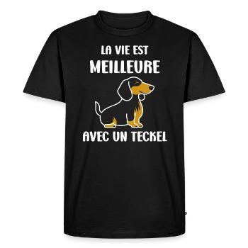 Humour chien teckel - T-shirt Premium bio Homme - noir - Devant - Nico (187cm)
