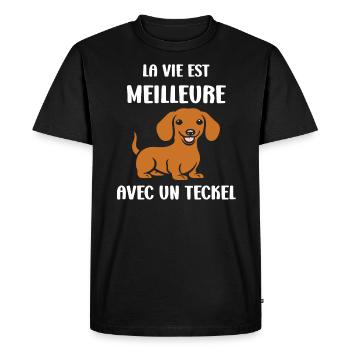 Humour chien teckel - T-shirt Premium bio Homme - noir - Devant - Nico (187cm)