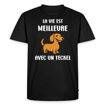 Humour chien teckel - T-shirt Premium bio Homme - noir - Devant - Nico (187cm)