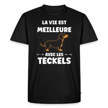 Humour chien teckel - T-shirt Premium bio Homme - noir - Devant - Nico (187cm)
