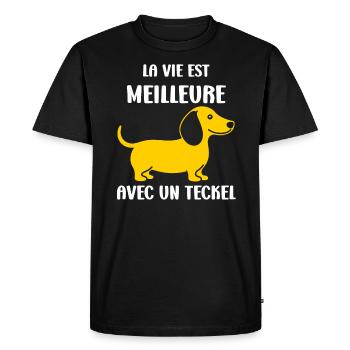 Humour chien teckel - T-shirt Premium bio Homme - noir - Devant - Nico (187cm)