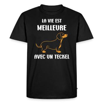 Humour chien teckel - T-shirt Premium bio Homme - noir - Devant - Nico (187cm)