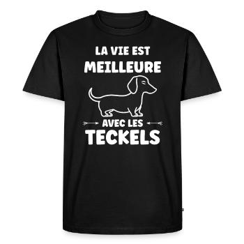 Humour chien teckel - T-shirt Premium bio Homme - noir - Devant - Nico (187cm)