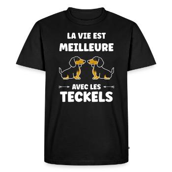 Humour chien teckel - T-shirt Premium bio Homme - noir - Devant - Nico (187cm)