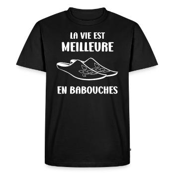 Humour babouches - T-shirt Premium bio Homme - noir - Devant - Nico (187cm)