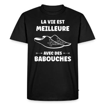 Humour babouches - T-shirt Premium bio Homme - noir - Devant - Nico (187cm)