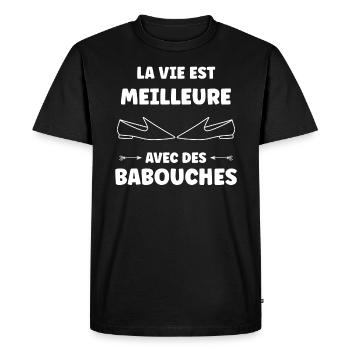 Humour babouches - T-shirt Premium bio Homme - noir - Devant - Nico (187cm)