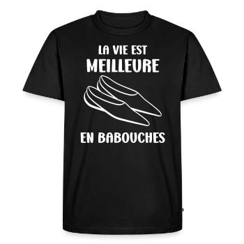 Humour babouches - T-shirt Premium bio Homme - noir - Devant - Nico (187cm)