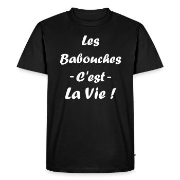 Humour babouches - T-shirt Premium bio Homme - noir - Devant - Nico (187cm)