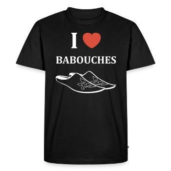 Humour babouches - T-shirt Premium bio Homme - noir - Devant - Nico (187cm)