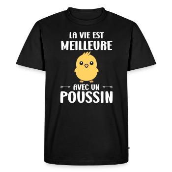 Humour bébé poussin - T-shirt Premium bio Homme - noir - Devant - Nico (187cm)