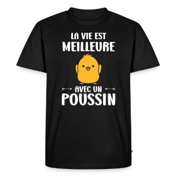 Humour bébé poussin - T-shirt Premium bio Homme - noir - Devant - Nico (187cm)
