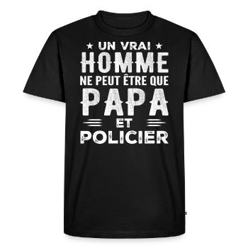 Un Vrai Homme N'est Que Papa et Policier - T-shirt Premium bio Homme - noir - Devant - Nico (187cm)