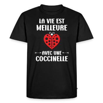 Citation Humour Petite coccinelle - T-shirt Premium bio Homme - noir - Devant - Nico (187cm)