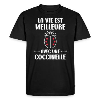 Citation Humour Petite coccinelle - T-shirt Premium bio Homme - noir - Devant - Nico (187cm)