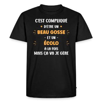 Humour écolo - T-shirt Premium bio Homme - noir - Devant - Nico (187cm)