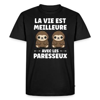 Animal humour paresseux - T-shirt Premium bio Homme - noir - Devant - Nico (187cm)