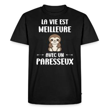 Animal humour paresseux - T-shirt Premium bio Homme - noir - Devant - Nico (187cm)