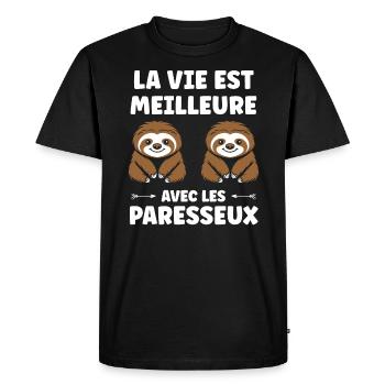 Animal humour paresseux - T-shirt Premium bio Homme - noir - Devant - Nico (187cm)