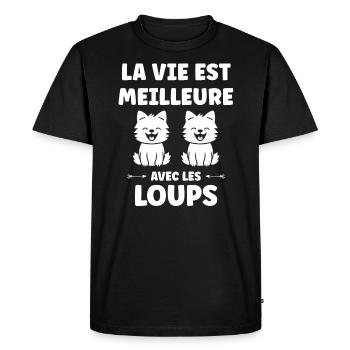 Humour animal petit loup - T-shirt Premium bio Homme - noir - Devant - Nico (187cm)