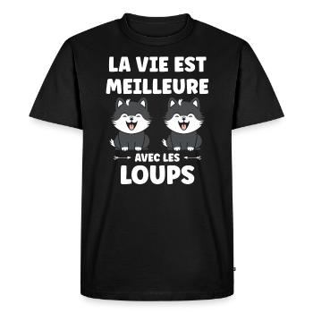 Humour animal petit loup - T-shirt Premium bio Homme - noir - Devant - Nico (187cm)