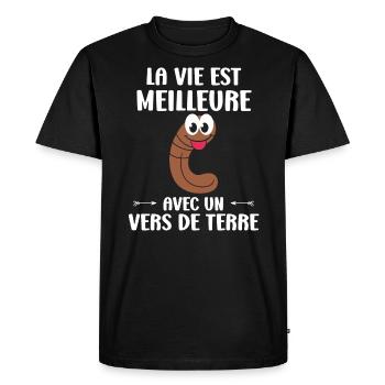 Humour ver de terre - T-shirt Premium bio Homme - noir - Devant - Nico (187cm)