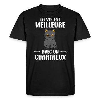 Humour chat chartreux - T-shirt Premium bio Homme - noir - Devant - Nico (187cm)