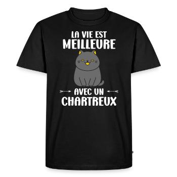 Humour chat chartreux - T-shirt Premium bio Homme - noir - Devant - Nico (187cm)