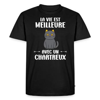 Humour chat chartreux - T-shirt Premium bio Homme - noir - Devant - Nico (187cm)