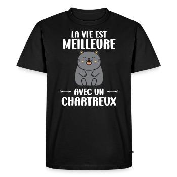 Humour chat chartreux - T-shirt Premium bio Homme - noir - Devant - Nico (187cm)