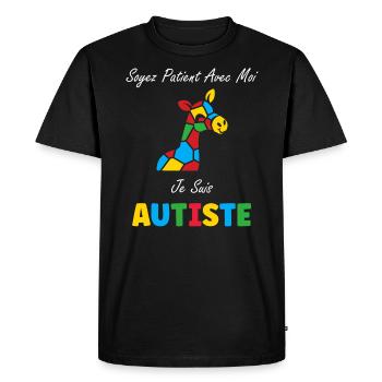 Soyez patient avec moi je suis autiste - T-shirt Premium bio Homme - noir - Devant - Nico (187cm)