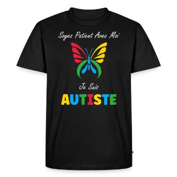Soyez patient avec moi je suis autiste - T-shirt Premium bio Homme - noir - Devant - Nico (187cm)