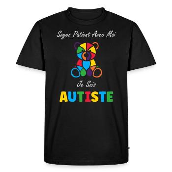 Soyez patient avec moi je suis autiste - T-shirt Premium bio Homme - noir - Devant - Nico (187cm)