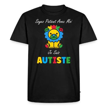 Soyez patient avec moi je suis autiste - T-shirt Premium bio Homme - noir - Devant - Nico (187cm)