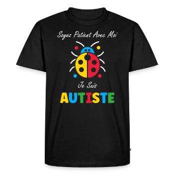 Soyez patient avec moi je suis autiste - T-shirt Premium bio Homme - noir - Devant - Nico (187cm)