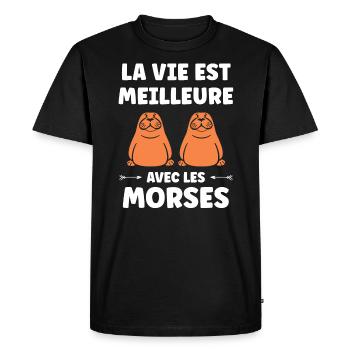 Animal humour Morse - T-shirt Premium bio Homme - noir - Devant - Nico (187cm)