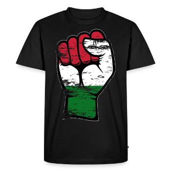 Drapeau de la Hongrie poing à la main utilisé - T-shirt Premium bio Homme - noir - Devant - Nico (187cm)