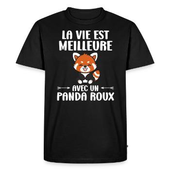Panda roux - T-shirt Premium bio Homme - noir - Devant - Nico (187cm)