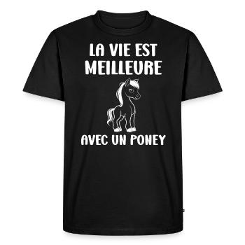 Humour poney - T-shirt Premium bio Homme - noir - Devant - Nico (187cm)