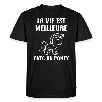 Humour poney - T-shirt Premium bio Homme - noir - Devant - Nico (187cm)