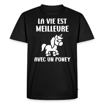 Humour poney - T-shirt Premium bio Homme - noir - Devant - Nico (187cm)