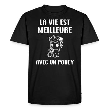 Humour poney - T-shirt Premium bio Homme - noir - Devant - Nico (187cm)
