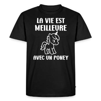 Humour poney - T-shirt Premium bio Homme - noir - Devant - Nico (187cm)
