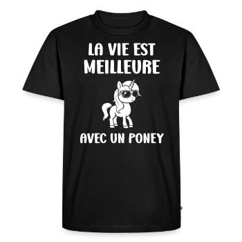 Humour poney - T-shirt Premium bio Homme - noir - Devant - Nico (187cm)