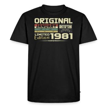 Janvier 1981 | Cadeau D’anniversaire Janvier 1981 - T-shirt Premium bio Homme - noir - Devant - Nico (187cm)