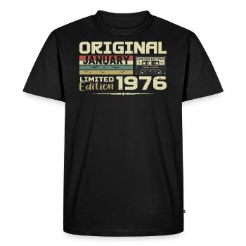 Janvier 1976 | Cadeau D’anniversaire Janvier 1976 - T-shirt Premium bio Homme - noir - Devant - Nico (187cm)
