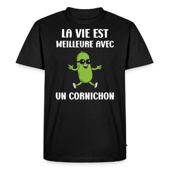 Humour Cornichon - T-shirt Premium bio Homme - noir - Devant - Nico (187cm)