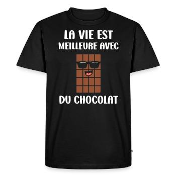 Humour Chocolat - T-shirt Premium bio Homme - noir - Devant - Nico (187cm)